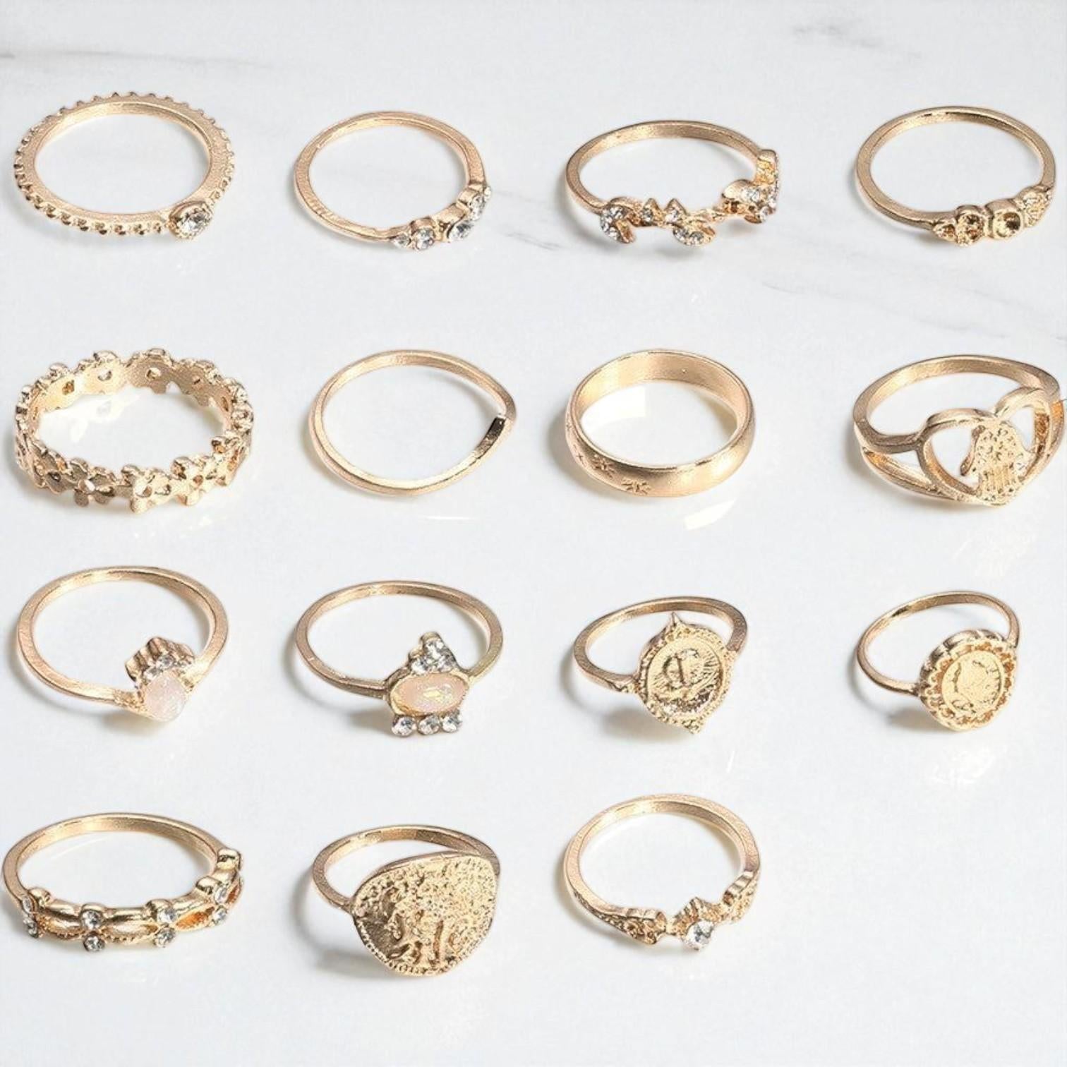 Vintage Boho Žiedų Rinkinys – Stilinga & Universalus