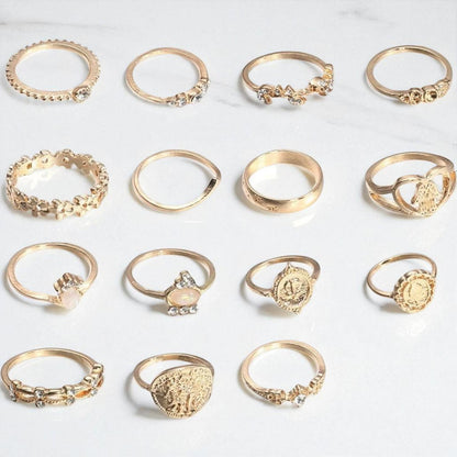 Vintage Boho Žiedų Rinkinys – Stilinga & Universalus