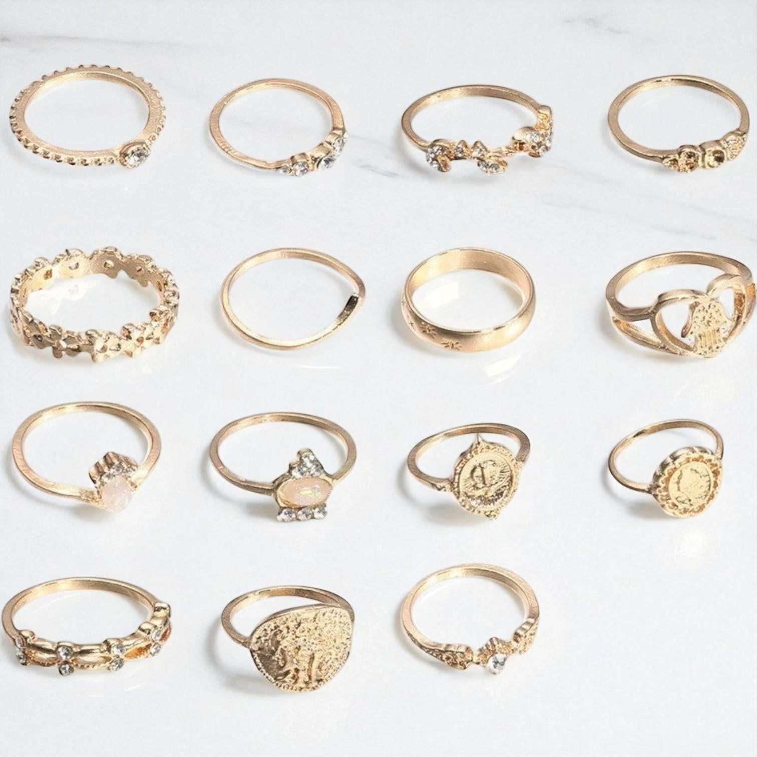 Vintage Boho Žiedų Rinkinys – Stilinga & Universalus
