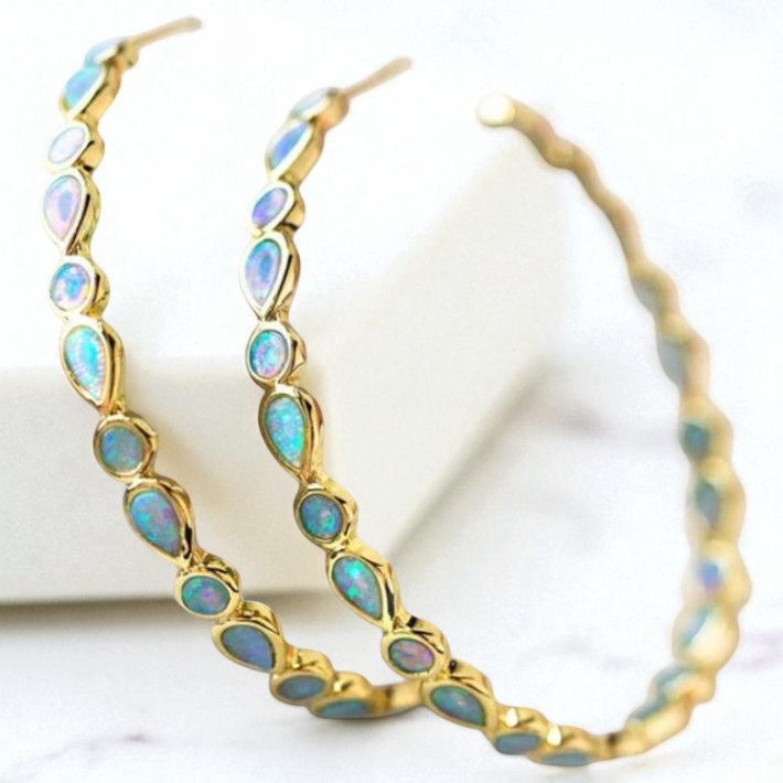 Aurora Opal Hoop Auskarai – Spindintys ir Elegantiški